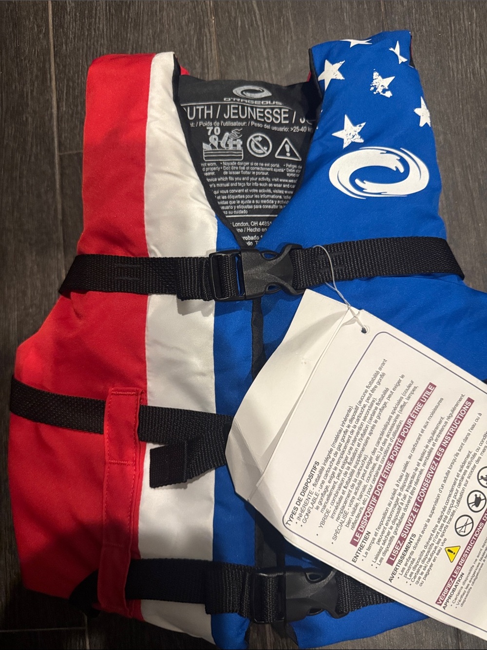 Kids Life Jacket - Red, White & Blue Star Print